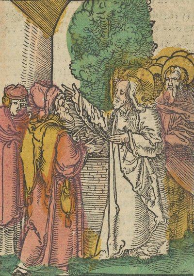 Vertaus fariseuksista ja veronkantajasta Das Plenariumista, 1517. tekijältä Hans Schäufelein the Elder