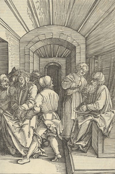 Pilatus pesee kätensä, Herramme Jeesuksen Kristuksen kärsimyksen peilistä, 1507. tekijältä Hans Schäufelein the Elder