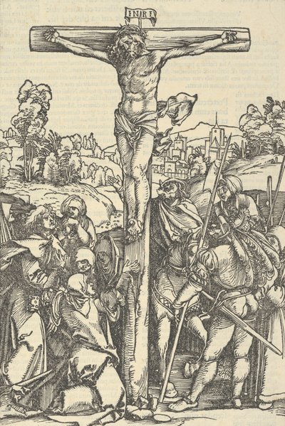 Ristiinnaulitseminen, julkaisusta The Decided Garden of the Rosary Marie, 1505. tekijältä Hans Schäufelein the Elder