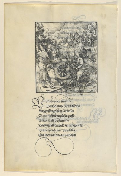 Unfalo vaarantaa Theuerdanckin ampuessaan tykkiä, Theuerdanck, 1517. tekijältä Hans Schäufelein the Elder