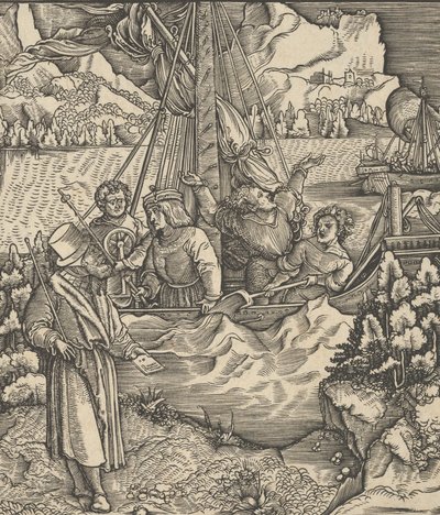 Unfalo vaarantaa Theuerdanckin laivan, Theuerdanckista, 1517. tekijältä Hans Schäufelein the Elder