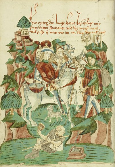 Josaphat tapaa sokean miehen ja kerjäläisen neiti Ludwig XV 9 fol. 31v, 1469 (muste, väripesut ja tempera paperille) tekijältä Hans Schilling