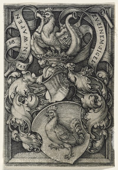Vaakuna ja kukko, 1543 (kaiverrus paperille) tekijältä Hans Sebald Beham