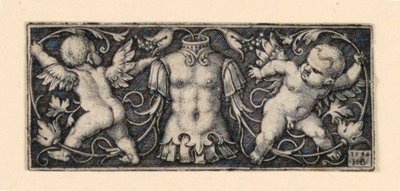 Frieze Cuirassin kanssa keskellä, reunustaa Two Genii tekijältä Hans Sebald Beham