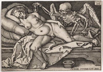 Nukkuva tyttö ja kuolema, 1548 tekijältä Hans Sebald Beham