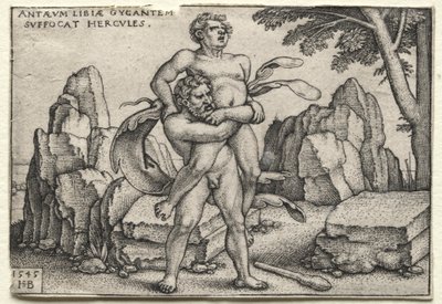 Herculesin työt: Hercules murskaamassa Antaeusta tekijältä Hans Sebald Beham