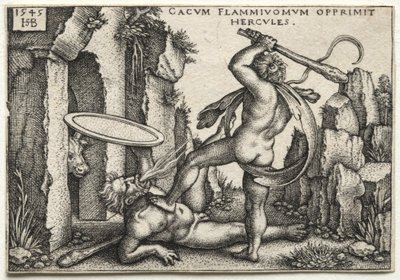 Hercules tappaa jättiläisen Cacusin tekijältä Hans Sebald Beham