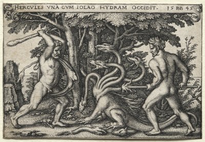Herculesin työt: Hercules tappaa Lernean Hydran, 1545. tekijältä Hans Sebald Beham