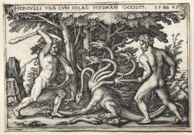 Herculesin työt: Hercules tappaa Lernean Hydran, 1545. tekijältä Hans Sebald Beham
