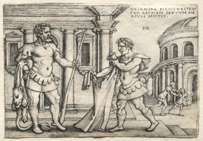 Hercules vastaanottaa Nessuksen vereen kastetun vaatteensa tekijältä Hans Sebald Beham
