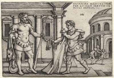 Hercules vastaanottaa Nessussin verellä kastetun vaatteen, 1542. tekijältä Hans Sebald Beham