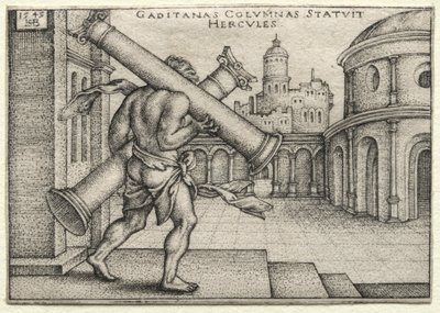 Herculesin työt: Herkules ja Gadesin pylväät, 1545. tekijältä Hans Sebald Beham