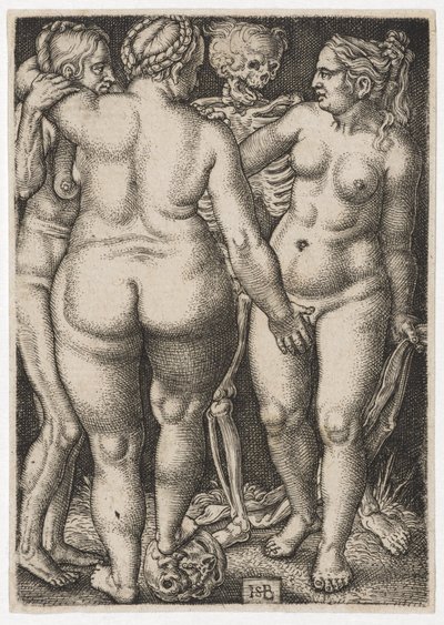Kolme naista ja kuollut, n. 1546-50 tekijältä Hans Sebald Beham