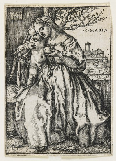 Neitsyt ja lapsi papukaijan kanssa, 1549 tekijältä Hans Sebald Beham