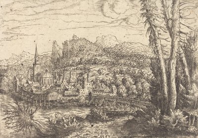 Näkymä kaupunkiin lähellä jokea, 1553. tekijältä Hans Sebald Lautensack