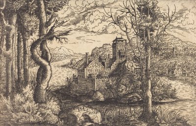Näkymä joelle ja linna saarella, 1553. tekijältä Hans Sebald Lautensack