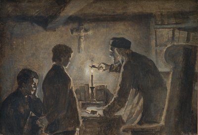 Pastori Sören puhaltaa kynttilän uudenvuodenaattona tekijältä Hans Smidth