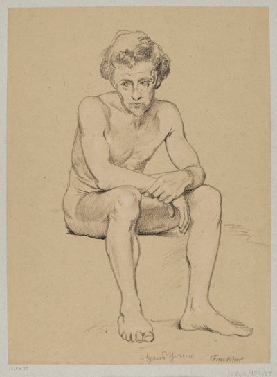 Istuvan miehen veistos tekijältä Hans Thoma