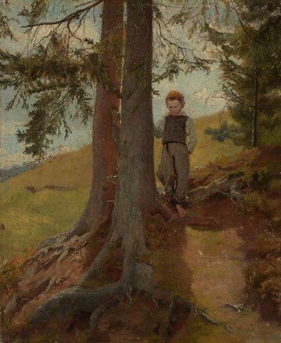 Talonpoikaispoika metsän reunassa tekijältä Hans Thoma