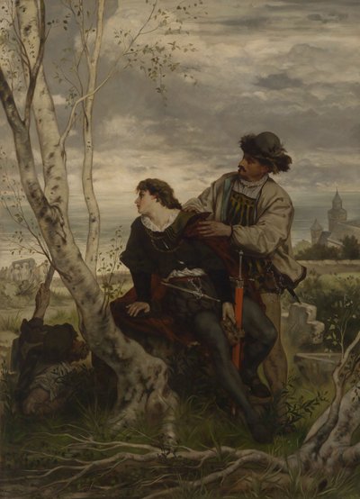 Hamlet ja Horatio Ofelian haudalla tekijältä Hans Thoma