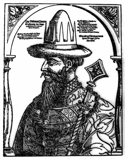 Ivan IV Kamala (1533 - 1584), Venäjän tsaarin muotokuva. Ksylografia Hans Weygel. tekijältä Hans Weigel