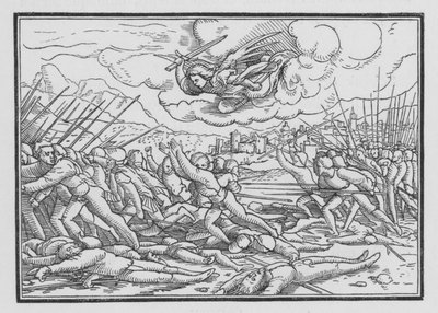 Enkeli tuhoaa assyrialaisen sotajoukon, 2 Chronicles XXXII, 21 tekijältä Hans after Holbein the Younger
