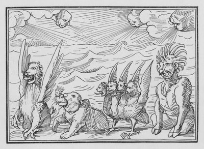 Daniels Vision of the Four Beasts, Daniel VII, 3 tekijältä Hans after Holbein the Younger