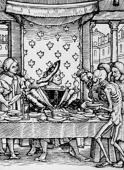 Kuolema ja kuningas, teoksesta The Dance of Death, kaiverrus Hans Lutzelburger, n. 1538 tekijältä Hans after Holbein the Younger