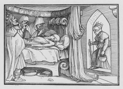 Jerobeam lähettää vaimonsa valepuvussa tiedustelemaan profeetta Ahialta, 1 Kuninkaat XIV, 12 tekijältä Hans after Holbein the Younger