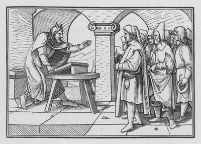 Mooses kehottaa tottelevaisuuteen jumalien menneisyydestä, 5. Moos. IV, 1 tekijältä Hans after Holbein the Younger