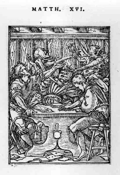The Gamesters, Kuoleman tanssi -sarjasta, kaiverrus Hans Lutzelburger (fl.1505-26) n. 1526-28 tekijältä Hans after Holbein the Younger