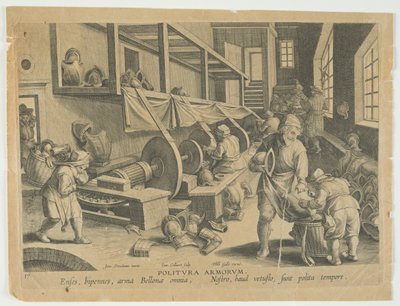 Politura Armorum, Kiillotusvarret, levy 17 sarjasta Nova Reperta, Modern Discoveries, n.1588 (kaiverrus ) tekijältä Hans the younger Collaert