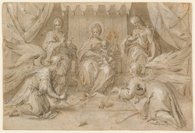 Madonna valtaistuimella Pyhän Johannes Kastajan ja Pyhän Johannes evankelistan kanssa tekijältä Hans von Aachen