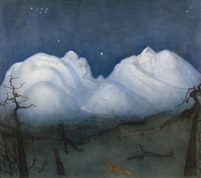 Talviyö vuorilla (pastelli ja akvarelli paperille) tekijältä Harald Oscar Sohlberg