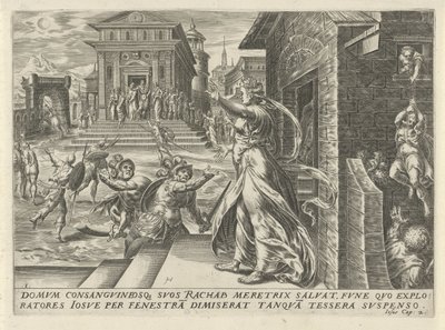 Rahab päästää vakoojia paeta ikkunan läpi The History of Joshua (sarjan nimi) tekijältä Harmen Jansz Muller