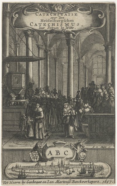 Kirkon sisustus Nimisivu: P. de Witte, Katekisaatio Heidelbergschenin katekisuksesta, 1657 tekijältä Harmen de Mayer