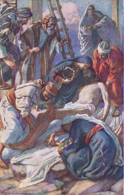 Ristin äärellä, kuvitus Harold Copping Picturesin kuvista: Copping Copping: The Crown Series, 1920-luku tekijältä Harold Copping