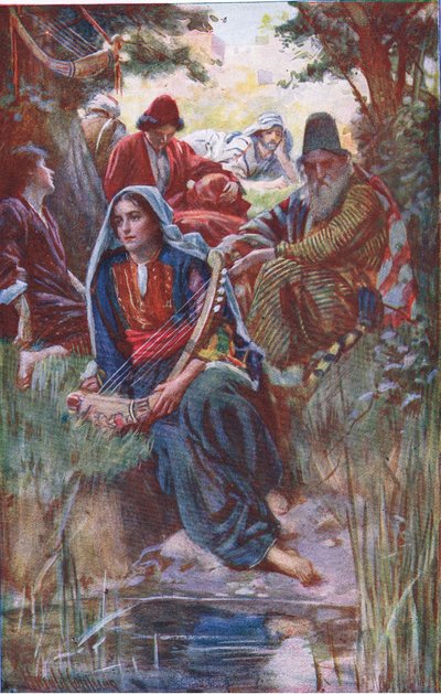 Babylonin jokien varrella, kuvitus kuvista, jotka opettavat kruunusarjan, 1920 tekijältä Harold Copping