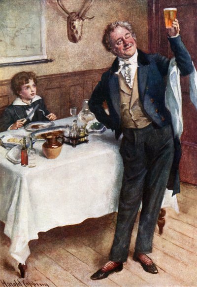 David ja ystävällinen tarjoilija (väri litho) tekijältä Harold Copping