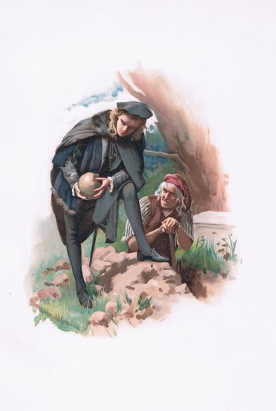 Hamlet ja haudankaivaja, kuvitus Hamletista tekijältä Harold Copping