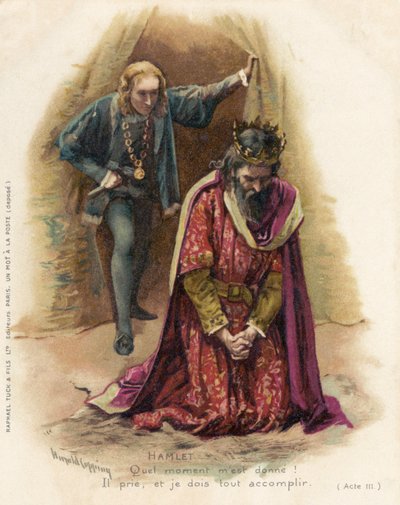 Hamlet kohtaa syyllisen Claudiuksen tekijältä Harold Copping