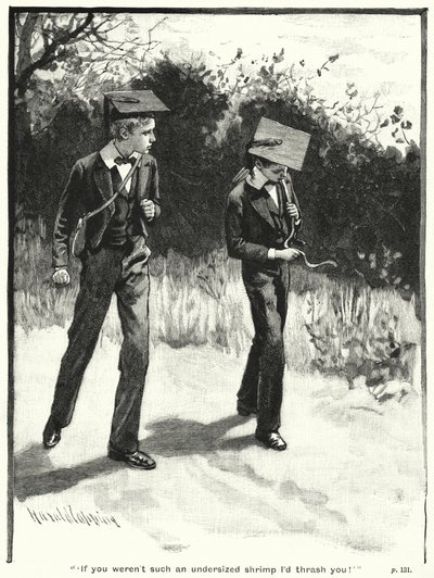 "Jos et olisi niin alakokoinen katkarapu, lyöisin sinut!" (kaiverrus) tekijältä Harold Copping