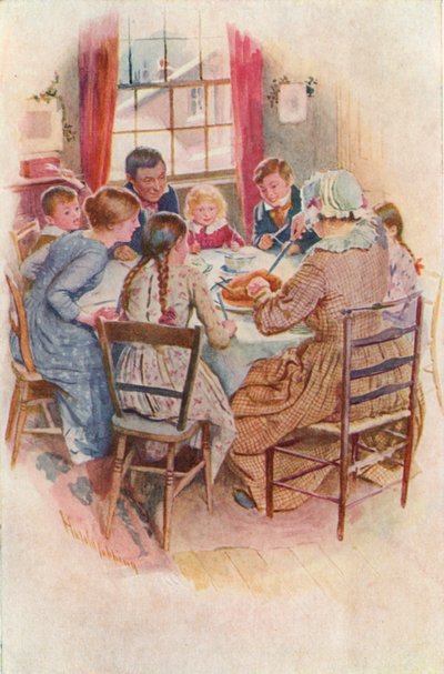 Kuvitus Charles Dickensin joululaululle tekijältä Harold Copping