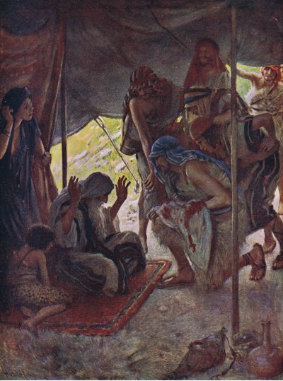Jacobille tuotu Josephin takki, kuvitus kuvista, jotka opettavat kruunusarjan, 1920 tekijältä Harold Copping
