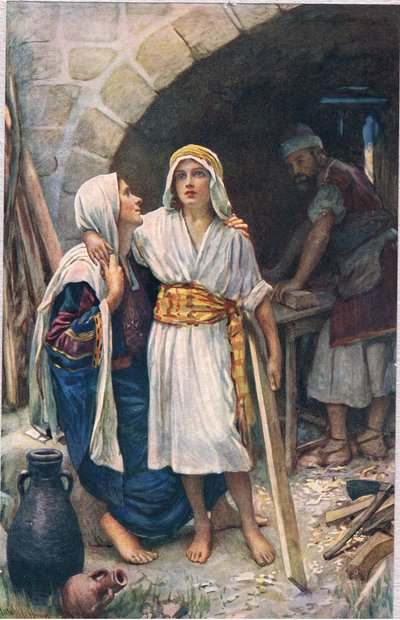 Maria ja Jeesus, kuvitus julkaisusta "Women of the Bible", julkaisija The Religious Tract Society tekijältä Harold Copping