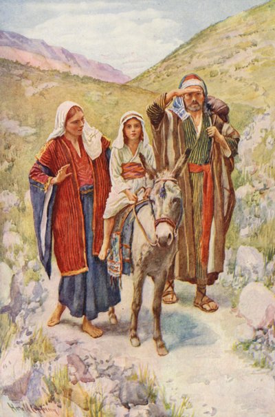 Uusi testamentti: Egyptistä paluu (värilitografia). tekijältä Harold Copping