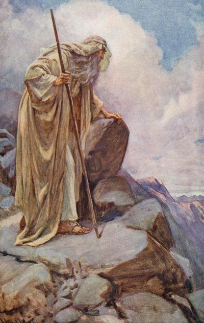 Vanha testamentti: Pisga-vuorella (värilitografia). tekijältä Harold Copping