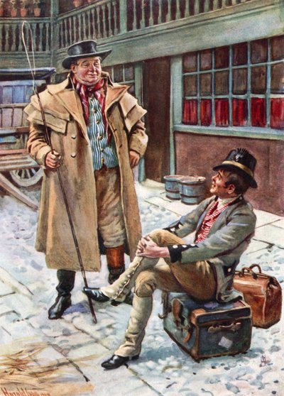 Sam Weller i el seu pare (litografia de color) finlandès tekijältä Harold Copping