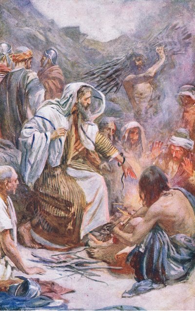 St Paul at Melita, kuvitus Harold Copping Picturesista: The Crown Series, noin 1920-luku tekijältä Harold Copping