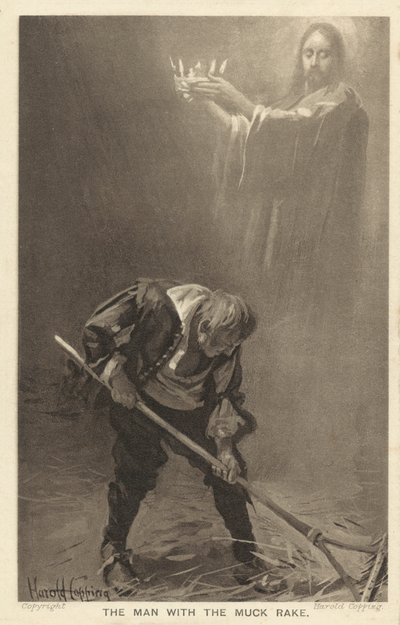 Mies, jolla on mäkiharava (litografia) tekijältä Harold Copping